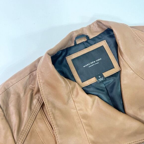 Marc New York Andrew Marc Jacket Womens Small Brown Solid Leather Moto Jacket - Picture 3 of 11